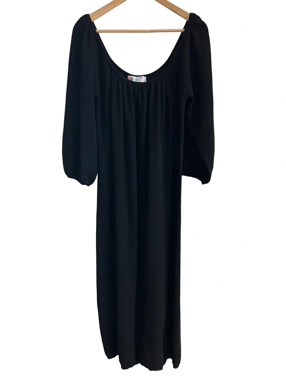Free People FP BEACH Black Knit Slouchy Maxi Dress 3/4 Sleeve SzM Cozy Oversized